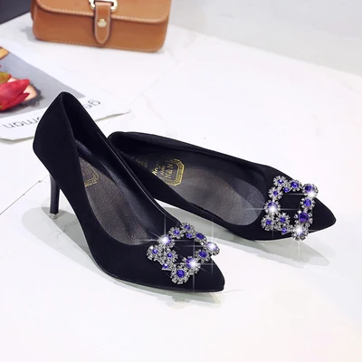 Spring and summer new fashion black high heel suede 9CM professional high heel women's shoes large size 9 40 - Цвет: black
