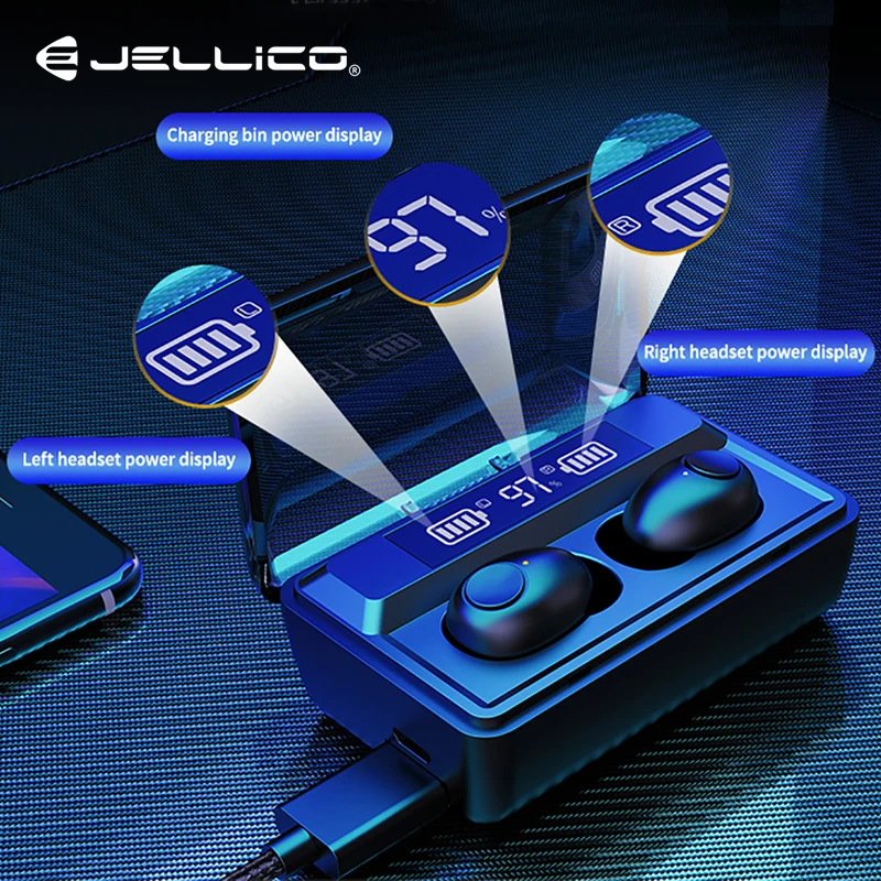 Jellico TWS наушники Bluetooth 9D стерео Беспроводные наушники гарнитуры с светодиодный дисплей спортивные наушники power Bank держатель телефона