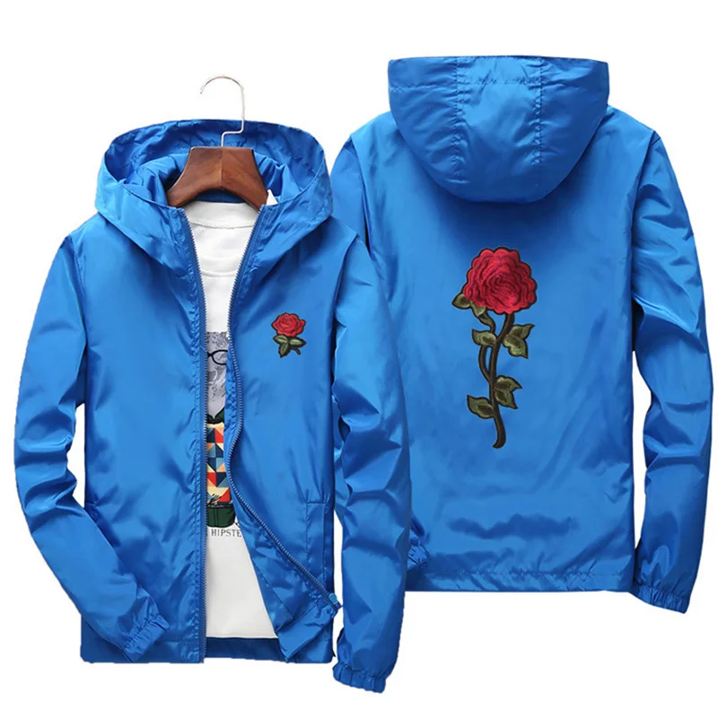 

2019 Spring Women Hooded Jacket Coats Embroidery 7XL Women Basic Jackets Rose Causal Men Windbreaker Bomber Jacket Famale PP021