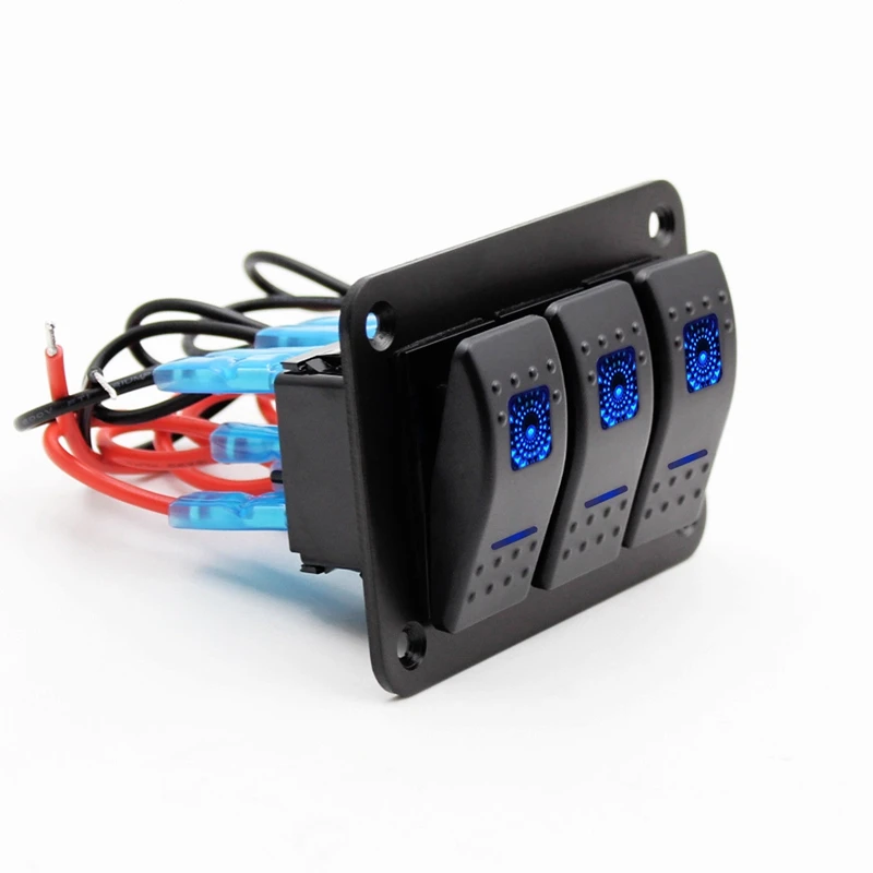 Top-12V-24V-3-Gang-Dual-LED-Light-Rocker-Switch-Panel-Bar-Car-Caravan-Boat-Rv-Blue