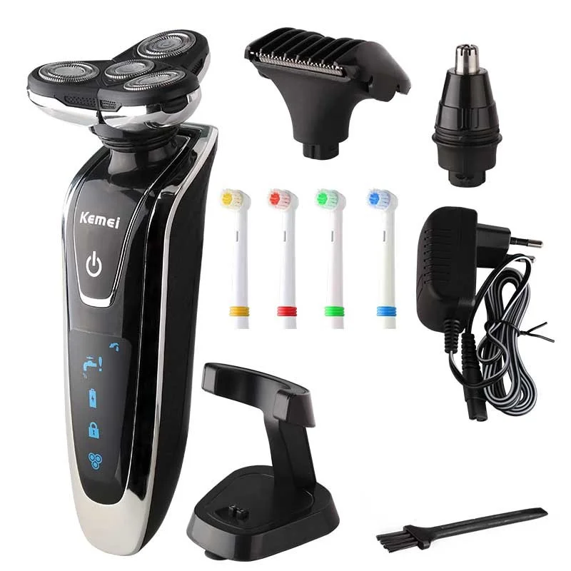 

Kemei Rechargeable 4 In 1 Men Electric Washable Shaving Machine Beard Trimmer Multifunctional Replacement Head Electric Razo F30