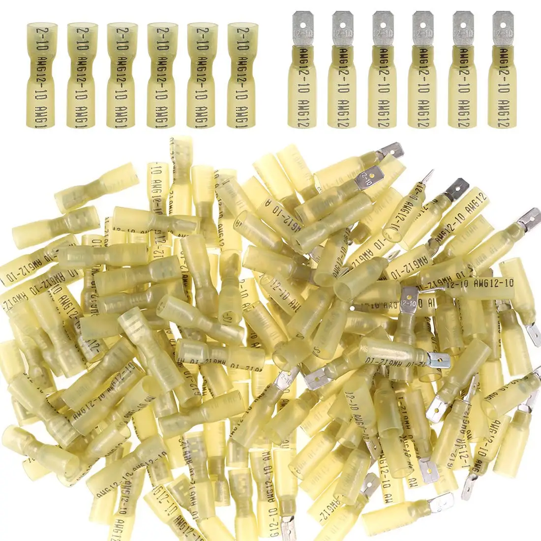 Yellow Connectors 200/100/50PCS Male/Female 3 Size Spade Heat Shrink Quick Disconnect Electrical Wire Terminals Connectors Kit Assortment AWG - Цвет: Yellow Connectors