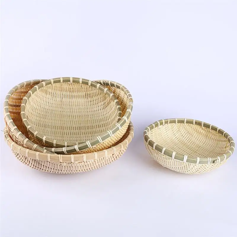 CHOSMO Bamboo Sieve Hand-Wove Bamboo Raft Round Dustpan DIY Decorative Plant for Fruit Bread Basket Kitchen Storage 
