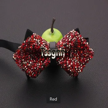 

2020 New Fashion Men's Bow Ties Wedding Double Fabric Crystal Bow Tie Banquet Show Bridegroom Formal Butterfly Tie with Gift Box