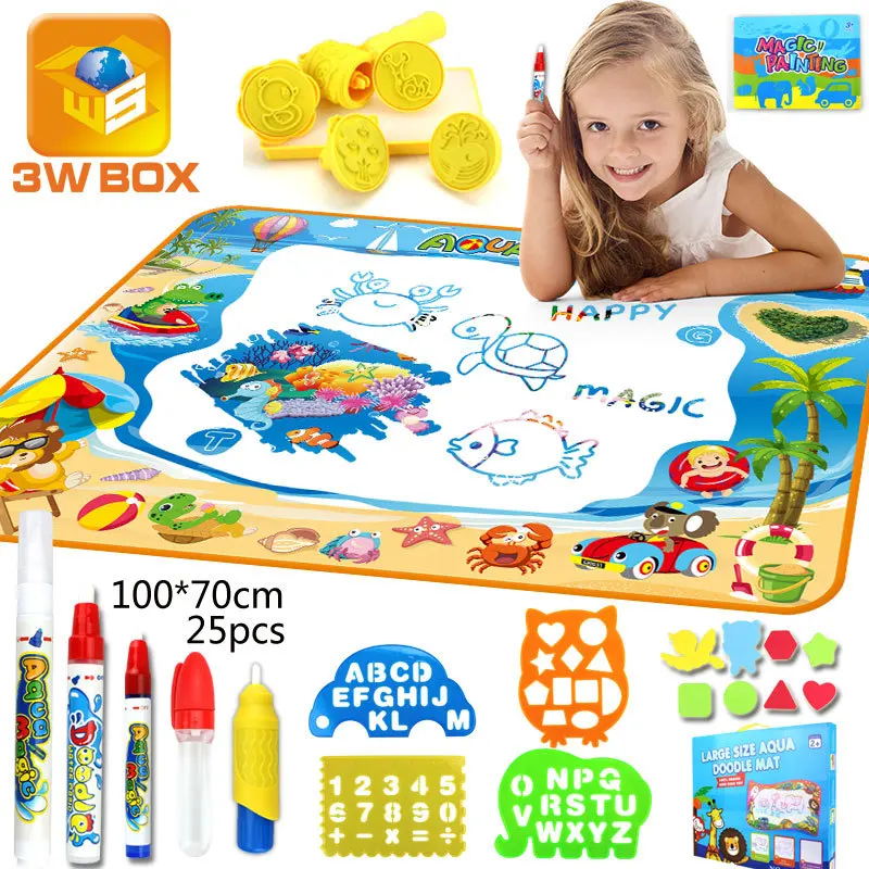 100*70CM Kids Colorful Magic Water Writing Graffiti Painting Canvas Cartoon Child Education Drawing Carpet Mats Toy for Children | Игрушки и