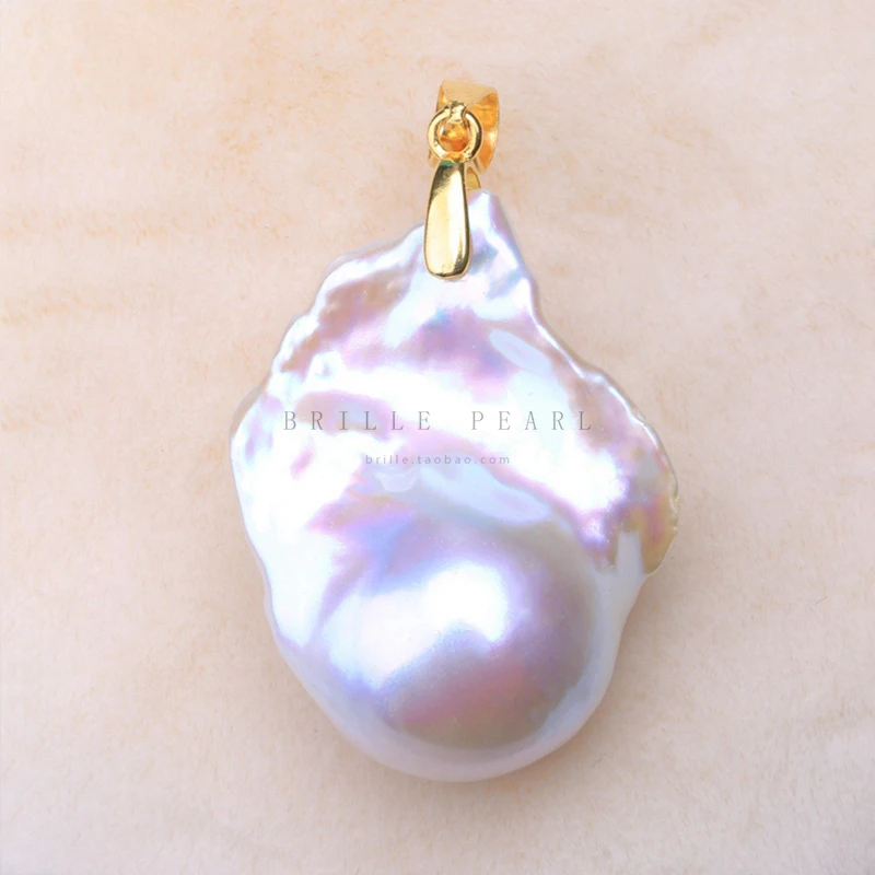925 silver sterling Natural baroque shaped pearl pendant big size white Simple retro clasp necklace PZNA Hand made