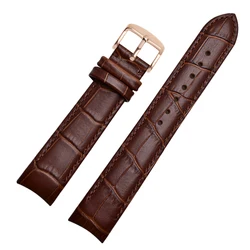 Genuine Leather Bracelet Curved End Watch Strap - Premium Adjustable Band - 21mm (Brown rose pin)