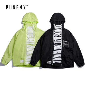 

Hip Hop Retro Men Trenchs Coats Windbreakers Harajuku Streetwear Hooded Oversize Letter Print Zipper Swag Man's Trenchs Coats