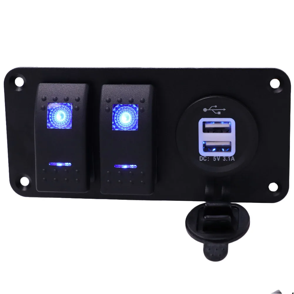 2 Gang Marine Waterproof Switch Panel 12~24V 3.1A Dual USB For Boat Yacht Motorcycle Truck | Автомобили и мотоциклы