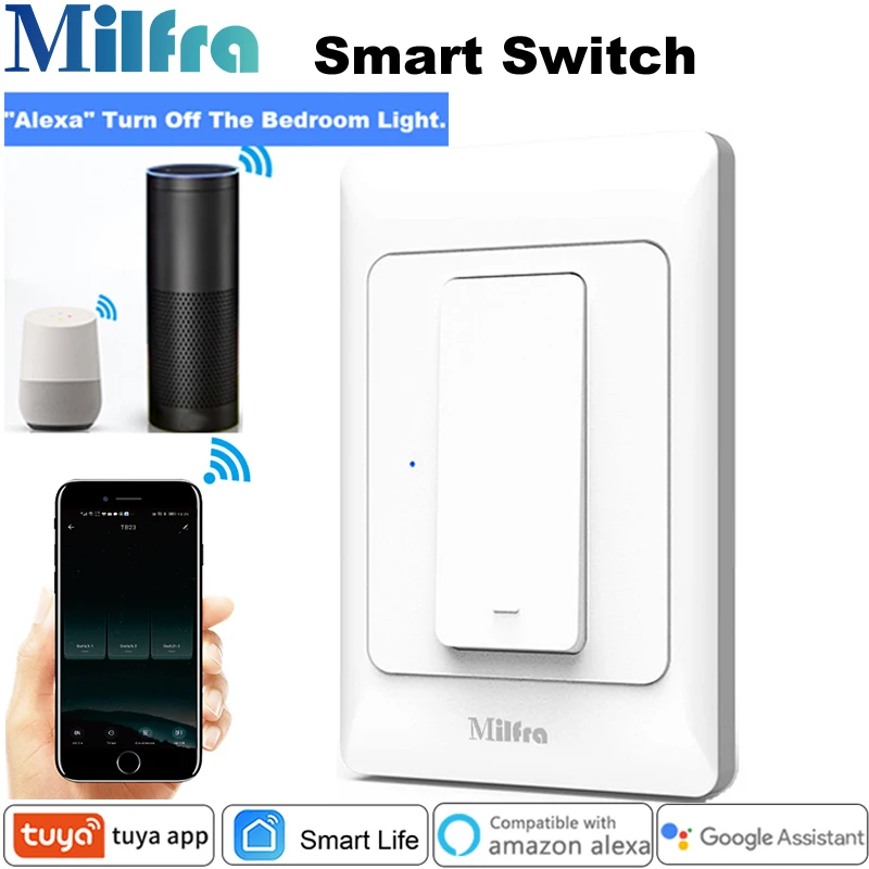 Milfra Wifi смарт переключатель нейтральный провод требуется Голосовое управление
