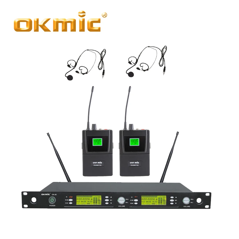 512 MHz-537 MHz OKMIC OK-4D 4700T Профессиональная UHF/PLL Настоящее разнообразие Беспроводная микрофонная система Беспроводная двойная гарнитура микрофон