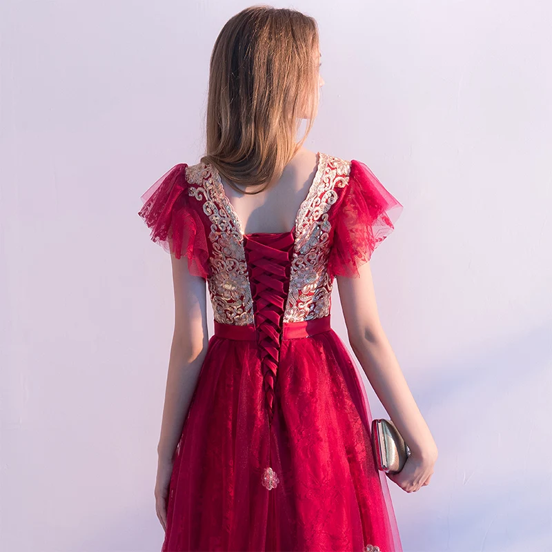 Robe De Soiree новые бордовые элегантные вечерние платья с вышивкой Длинные Выпускные платья vestido de festa Бальные платья