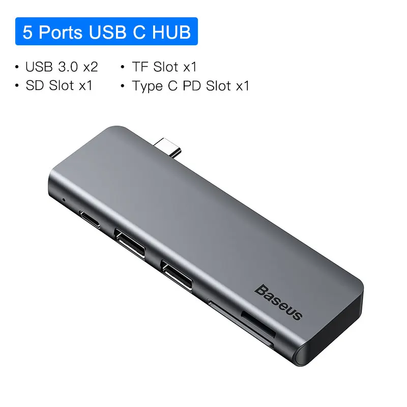 SD TF USB C HUB Baseus USB C концентратор для мульти HDMI USB 3,0 usb-хаб для MacBook адаптер Аксессуары Pro Thunderbolt 3 SD кард-ридер type-C usb-хаб - Цвет: SD TF USB C HUB