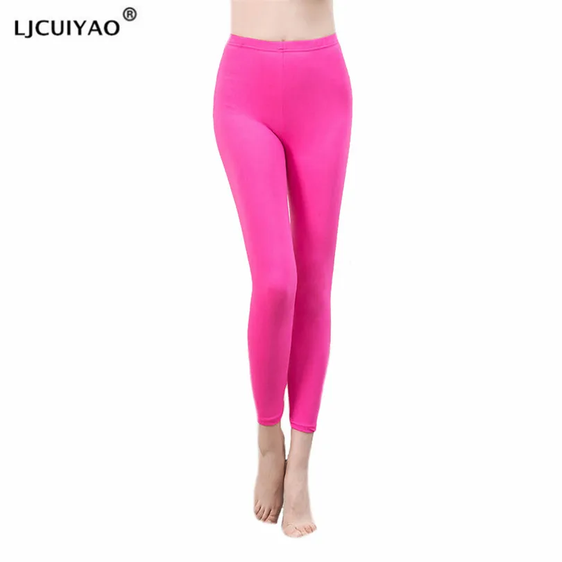 

Candy Colors Solid Fluorescent Leggings Women Casual Plus Size Multicolor Shiny Glossy Legging Female Elastic orange Pant