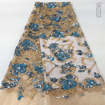 

2020 African French Net Lace Fabric with Sequins High Quality Sequins Lace Fabric 5Yards Nigerian Lace Fabric for Wedding Dress