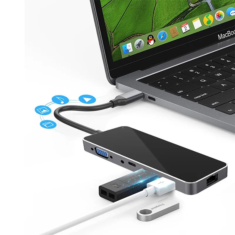 USB-C концентратор 11 в 1 type-c для нескольких USB 3,0 HDMI 4k RJ45 адаптер питания type C концентратор ВЦБ разветвитель для Macbook Pro Air