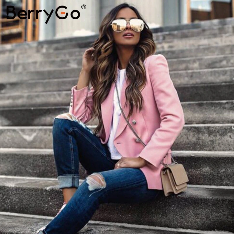 BerryGo Elegant buttons women blazers Casual long sleeve autumn winter female blazer jackets Office ladies blazers coats street