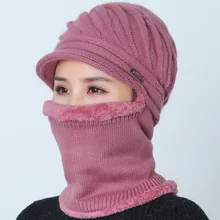 Качественная женская зимняя шапка Skullies, шарф, шапка из кроличьего меха, женская теплая Толстая шерстяная повязка на шею, маска-капот, одна шапка для тела