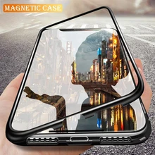 Магнитный адсорбционный металлический чехол для iPhone 11 Pro X XS Max, задняя крышка из закаленного стекла на магните для iPhone 6, 6s, 7, 8 Plus, 11Pro