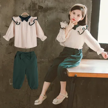 

Kids Girls Clothing Set Autumn Girls Long-sleeved Outfits Fashion Ruffles Blouse+Pants Children Clothes for Girl Tracksuits
