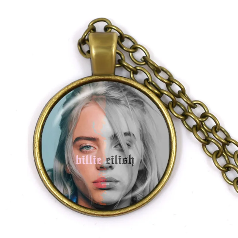 Billie Eilish модное ожерелье популярный хип-хоп певец Harajuku стеклянный кабошон ручной работы Панк Металлический кулон для фанатов подарок - Окраска металла: 6