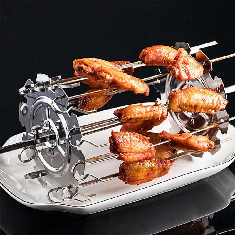 BBQ Grill Cage, Steel Metal Rotisserie Skewers Needle Cage Oven Kebab Maker Gril