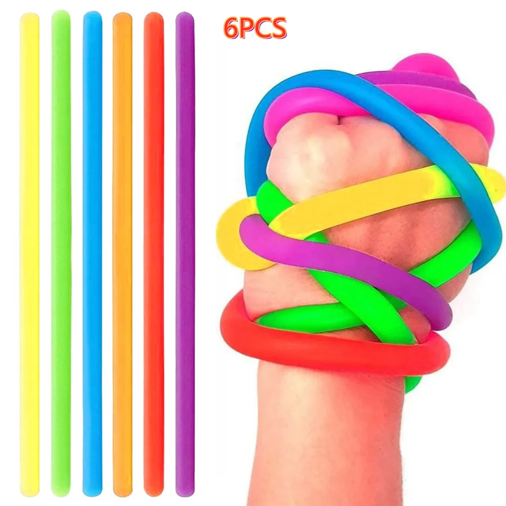 Cuerda elástica de goma blanda para Fideos, cuerda elástica de descompresión, juguete de cuerda elástica para aliviar el estrés, ventilación, 6 uds., 2021
