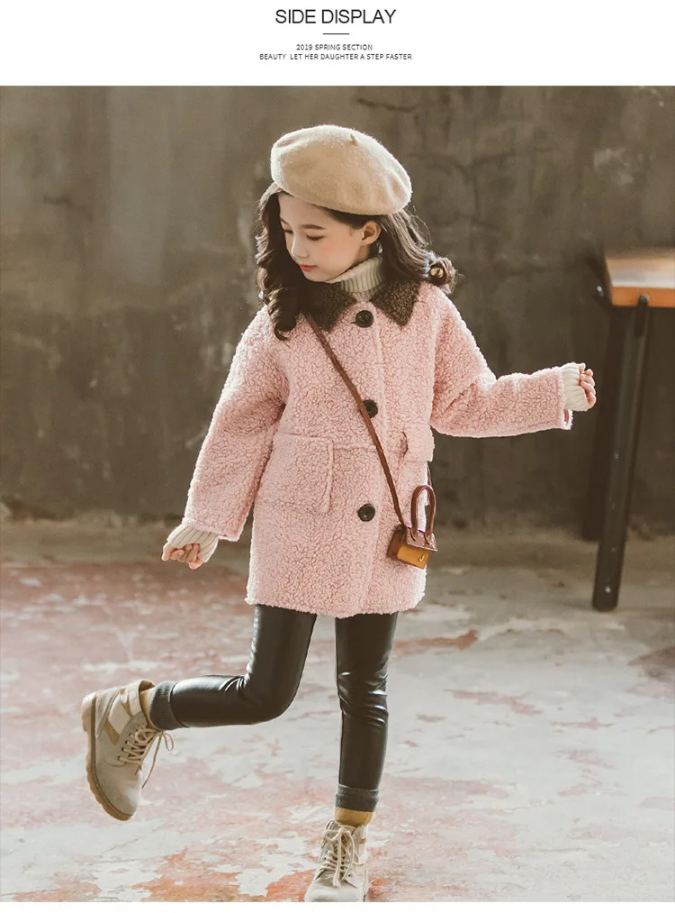 New winter England style simple Artificial faux fur with skin turn down collar long section jacket outwear for teenage girls