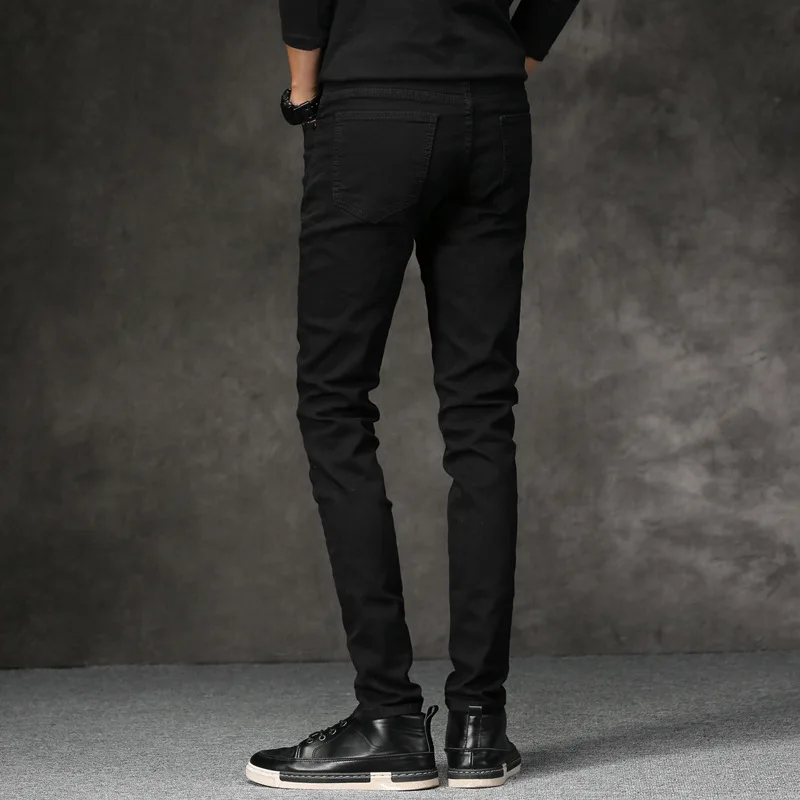 

Casual slim elastic black jeans Slim Solid Color Cotton men's Full pencil pants skinny jeans men Hot Fashion Trend