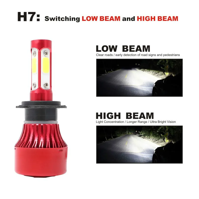 2x4 стороны H7 светодиодный фары лампы 10000LM 72 Вт COB H4 H11 HB3 HB4 9005 9006 светодиодный огни автомобиля 6000 К 360 градусов люминесценции для автомобильных фар