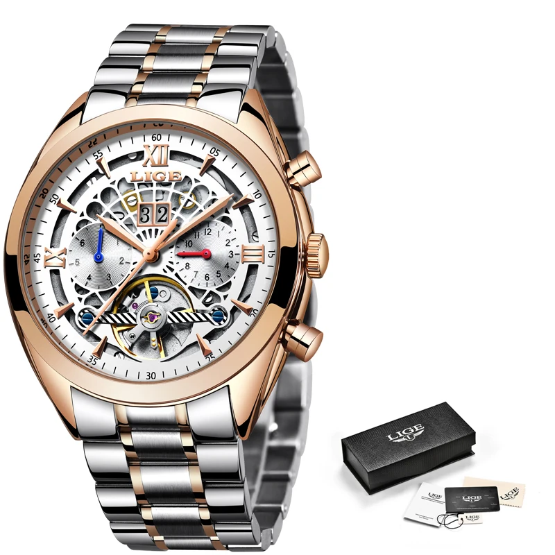LIGE Top Luxury Brand Man Watch Reloj Hombre Automatic Mechanical Casual Waterproof Military Sport Watches Relogio Masculino+Box