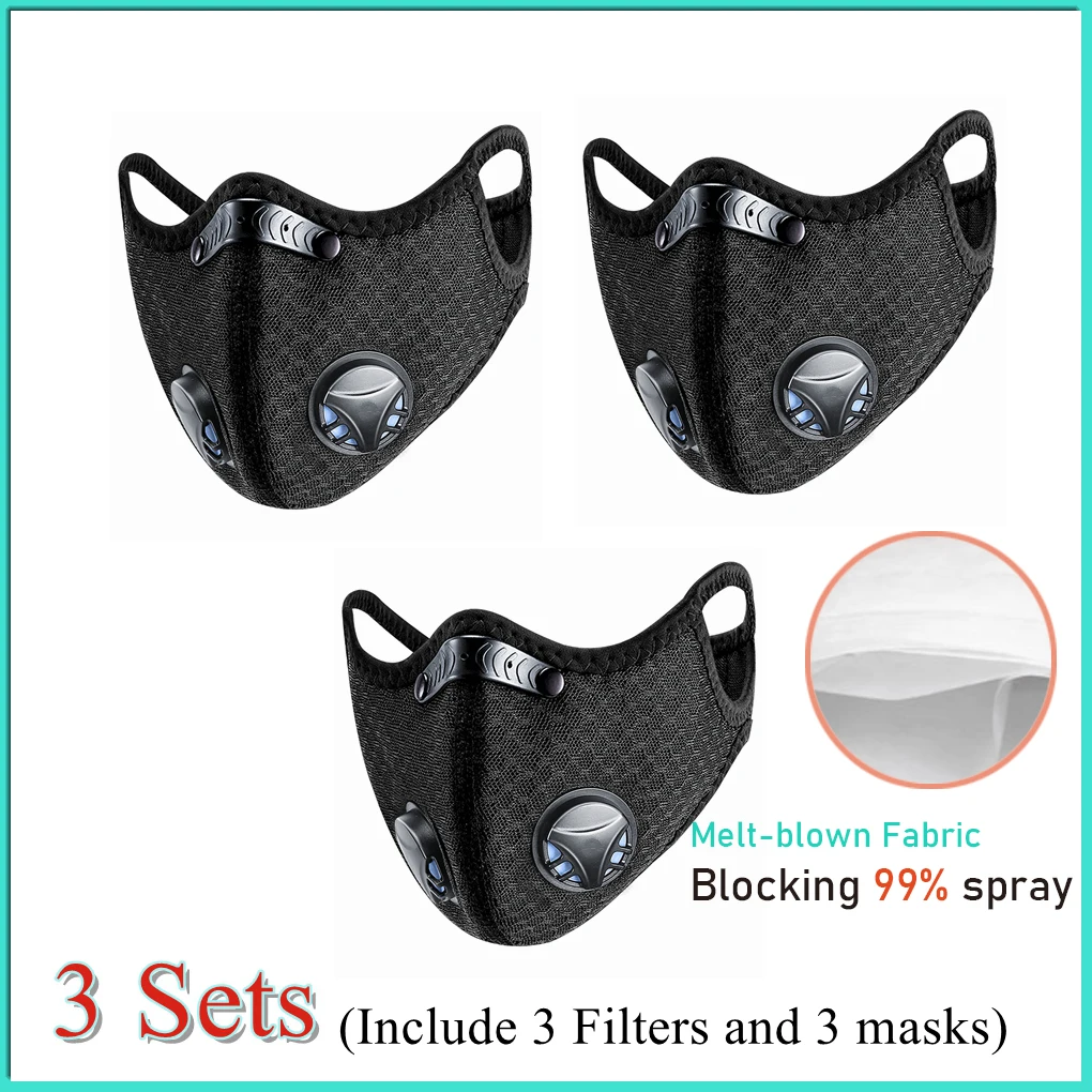 

3set/lot Reusable Respirator Fabric KN95 Mask Melt-blown Protect Anti-dust PM2.5 Spray Face Mouth Washable Protective Sport Mask