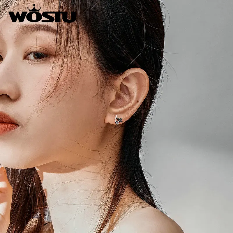 WOSTU, Новое поступление,, настоящее 925 пробы, серебряные, черные, с цветами, серьги, горячая мода, изготовление, свадебные украшения, FIE795