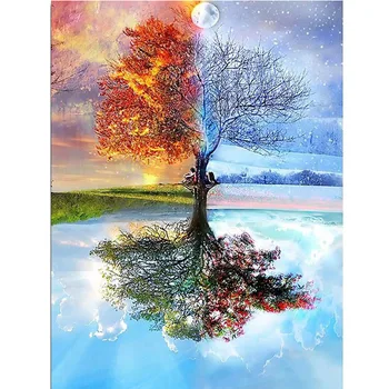 

Four Season Tree House Paint By Numbers Coloring Hand Painted Wall Art Kit Drawing Canvas DIY Oil Painting Pictures By Numbers