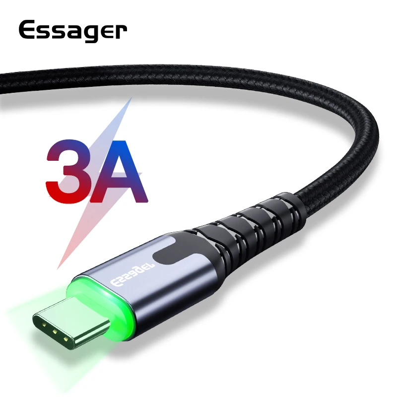 3A USB Type C LED Cable For Samsung One plus Xiaomi Huawei