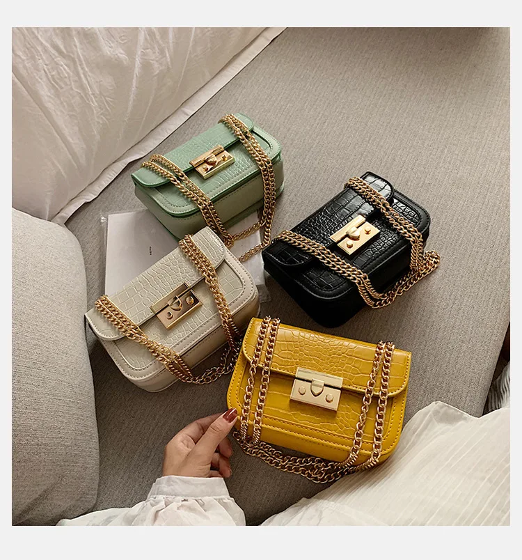 Модная женская сумка из крокодиловой кожи с клапаном, дизайнерские сумки, женские сумки, черный, белый, маленький дневной клатч, Золотая цепочка, сумки через плечо для девушек