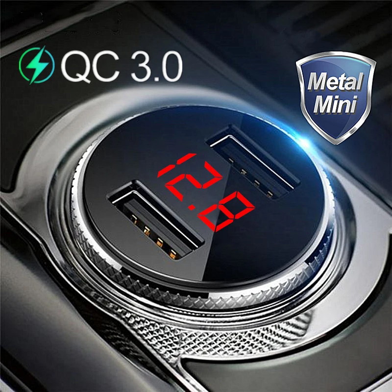 QC 3 0 Металлический Двойной USB телефон автомобильное зарядное устройство светодиодный цифровой дисплей для