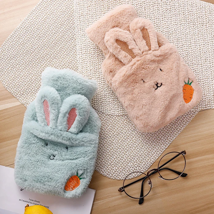 Cartoon Rabbit Explosion-proof Plush Fabrics Hot Water Bottle Bag Winter Warm Heat Reusable Hand Warm Stress Pain Relief Therapy