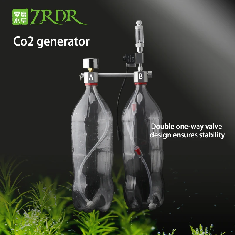 Baratos ZRDR acuario DIY Kit de sistema generador de CO2 con ajuste de flujo de aire de presión planta de agua acuario 2 difusor de válvula