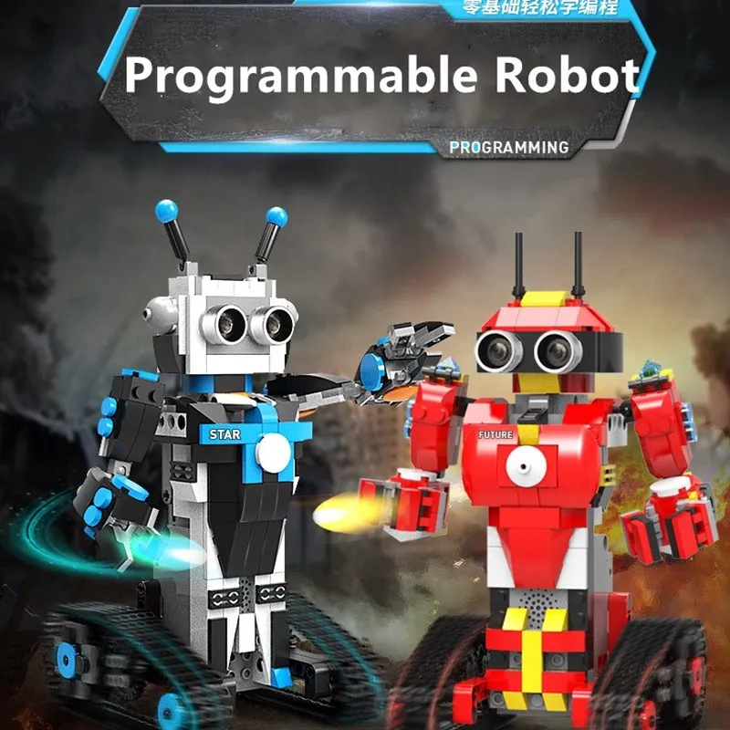 Assembled Building Blocks Intelligent Programming RC Robot 2.4G Dual Remote Control Mode Gravity Sensor Voice Control Robot Toy 4