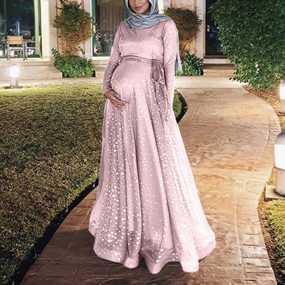 Women Digital Print Crew Neck Summer Polyester Maternity Dress Long Maxi Gown Muslim Evening Fashion Cocktail Party Sleeve | Мать и