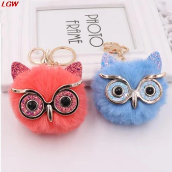 

Key chain hair ball owl key chain key chain pom pom faux rabbit fur animal key chain best friend car key ring car bag key chain