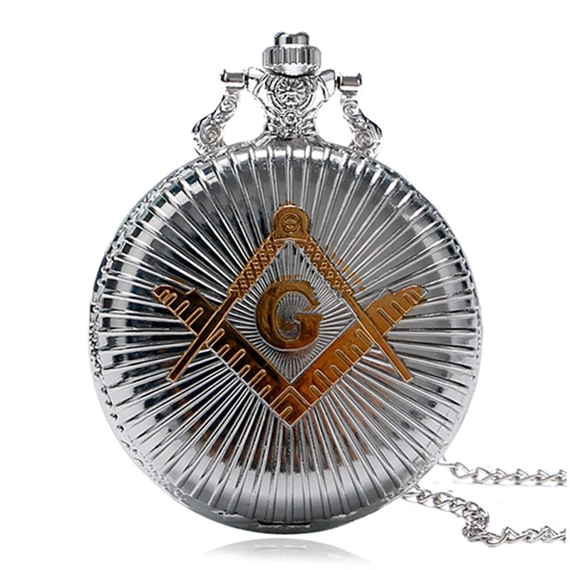 Винтажные масонские Freemasonry хромированный угольник и циркуль Mason ожерелье кулон Freemason кварцевые карманные часы Relojes de bolsillo - Цвет: 2