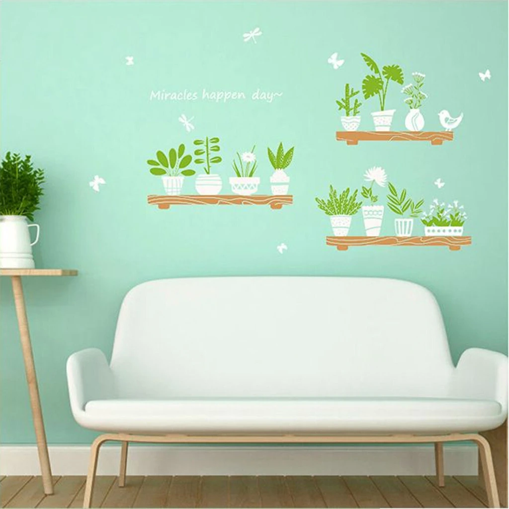 Plant Potted Shop Glass Door Cafe Decoration Wall Stickers Creative Comfortable Warmth Quality Fashion elegant 