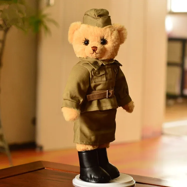 1 шт., 28 см, милый плюшевый мишка, военная форма, подвижная плюшевая кукла, креативная подружка, детская игрушка на день рождения