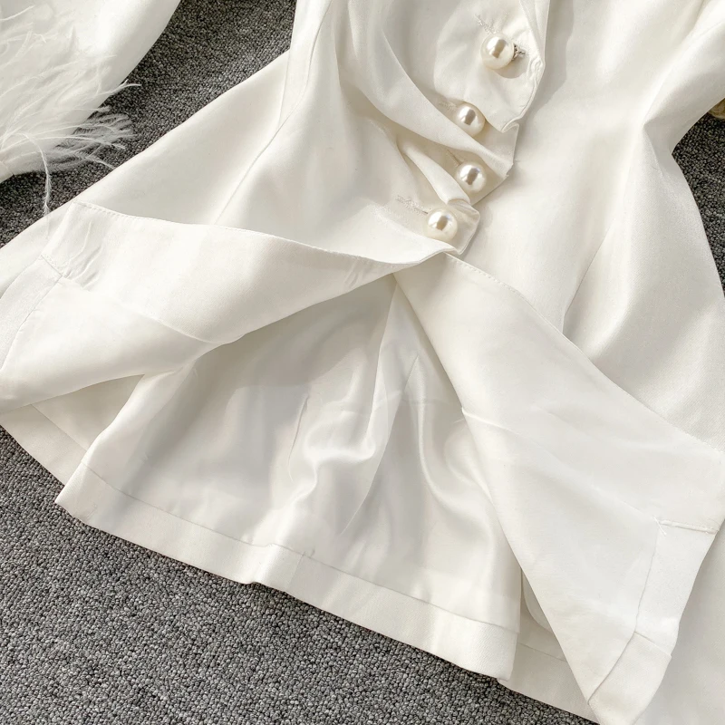 ALPHALMODA женский модный блейзер с перьевым рукавом, плиссированный жемчужный однобортный Кардиган, куртка, шикарный наряд