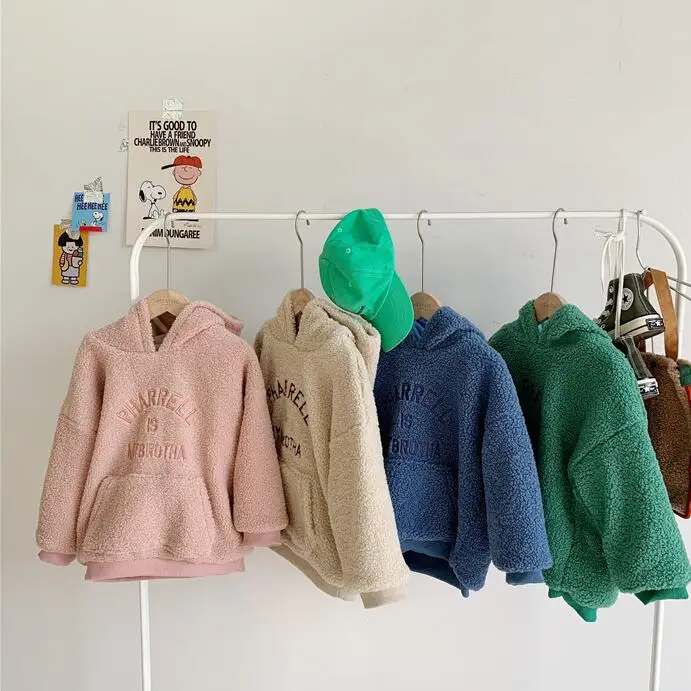 New Style Girls Boys Fleece Hooded T-Shirt Winter Fashion Kids Clothes Baby Girls Sweatshirt 1-6 Years