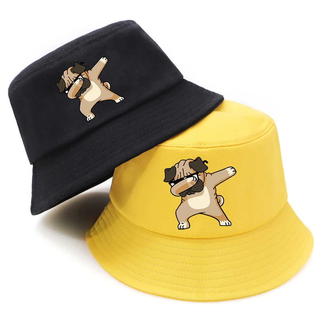 Funny Dabbing Pug Print Fisherman Cap Summer Woman Man Foldable Bucket Hat 2020 Fashion Hip Hop Panama Bucket Hat Soft Black Cap