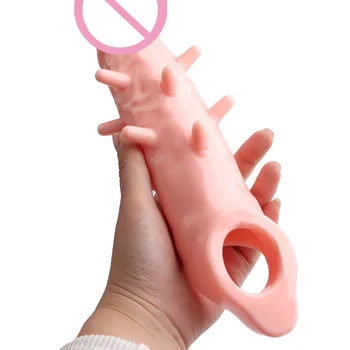23CM Mens Penis Extender Sleeve Big Dildo Reusable Condom Penis Enlargement Delay Ejaculation Sex Toys For Men Intimate Goods 4