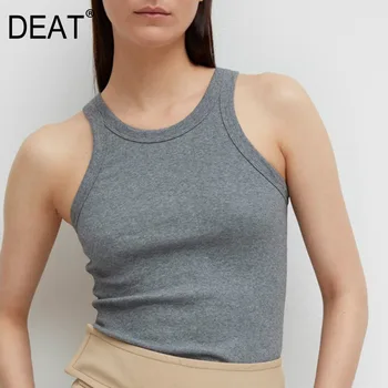 

DEAT 2020 New Spring O-neck Solid Color Sleeveless Sling Tank Tops Women Streetwear Loose Sexy Fashion Tops Tide PD210